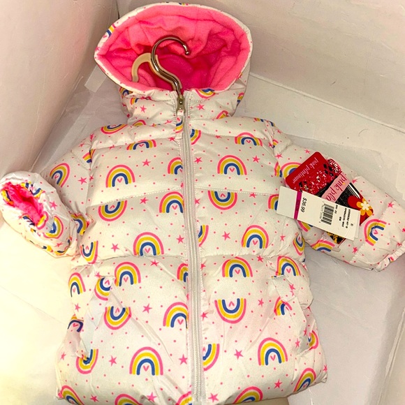 Pink Platinum Other - Coat NWT size 12M pink platinum brand white w/ rainbow pink inner warm lining